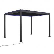 Pergola bioclimatique motorisée aluminium + éclairage led 4X 3m HABRITA