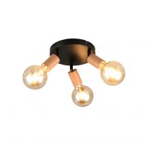 Plafonnier 3 spots E27 Lamego noir et bois 3x10W - REALITY