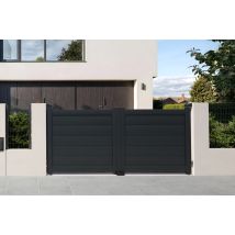 Portail battant aluminium ENZO l.3,50 x H.1,75 m gris - PREFALU