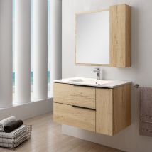 Meuble de salle de bains Reign + vasque centrée 2 tiroirs 1 porte L100 x H48 x P46 cm bois mélaminé chêne clair - EGORE