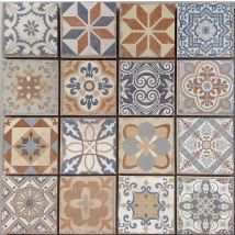 Mosaïque sol/mur intérieur effet carreaux ciment orange/bleu MALLA ANTIC 30 x 30 cm DISTRIMAT