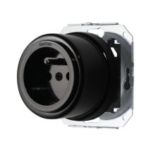 Prise électrique en saillie avec terre rétro porcelaine noire - Garby FONTINI