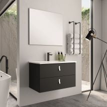 Meuble de salle de bains Kolor 2 tiroirs L80 x H60 x P45 cm bois mélaminé noir - EGORE