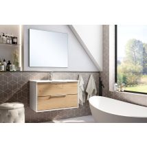 Meuble de salle de bains Duox 2 tiroirs L80 x H45 x P45 cm bois mélaminé blanc et bois - EGORE