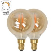 Lot de 2 ampoules LED E14 décorative ambrée G60 4W = 300 lumens blanc chaud - COREP