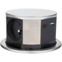 Bloc prise escamotable 3 prises avec prise USB A et USB C aluminium/ noir OTIO