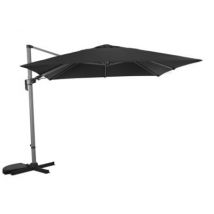 Parasol déporté 3x3 m gris avec mat imitation bois orientable inclinable à manivelle PROLOISIRS Livraison à domicile