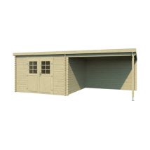 Abri de jardin bois ELODY 28 mm - 8,2 m² intérieur + extension 8,20 m²