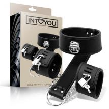 Intoyou collare bondage con manette ai polsi imbottite regolabile fetish