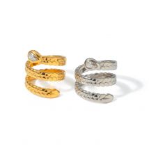 Stainless Steel Gold-Plated Multi-layer Zircon Snake Wrap Ring for Women