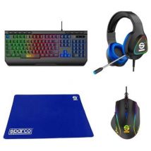 Celly sparco kitpro poleposition kit gaming 4in1 tastiera da gioco con retro illuminazione mouse da gioco con luci rgb cuffie a filo con luci a led rainbow e microfono e tappetino per mouse