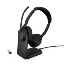 Jabra evolve2 55 duo ms link380 cuffie stereo con micofono wireless bluetooth a padiglione cancelazione attiva del rumore con base di ricarica usb-a black