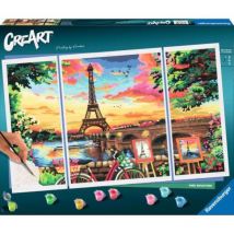 Ravensburger creart trittico paris reflection kit per dipingere con i numeri con 3 tavole prestampate colori e pennello