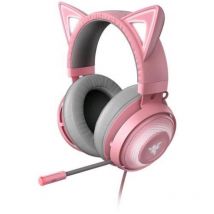 Razer kraken kitty cuffie con orecchie da gatto e illuminazione rgb chroma personalizzabile microfono con cancellazione attiva del rumore thx spatial audio comandi sui padiglioni auricolari rosa