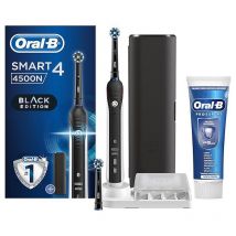 Oral-b smart 4 4500 spazzolino elettrico ricaricabile kit con 2 testine, 1 custodia da viaggio, 1 spazzolino + 1 dentifricio pro-expert pulizia profonda bianco nero