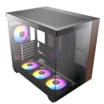 Antec cx800 wood argb midi-tower atx micro-atx, itx gaming con inserti in legno pannello frontale e laterale in vetro temperato senza cuciture 4 ventole argb incluse nero