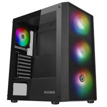 Nuwo rodan r603 nero case pc gaming mid tower atx micro-atx mini-itx 4 ventole led argb indirizzabile da 120mm preinstallate - frontale mesh e pannello laterale in vetro temperato