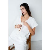Chemise manches courtes en coton à nœuds - ERIN - XL - Blanc - Etam