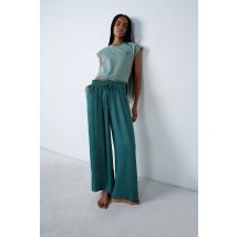 Satijnen broek met wijde pijpen - CHEETA - XL - Vert Sapin - Etam