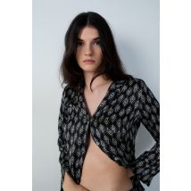 Satijnen pyjamablouse met print - NEX - M - Zwart - Etam