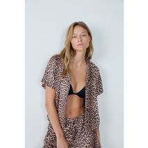 Chemise de pyjama manches courtes satinée motif léopard - REID - L - Marron - Etam