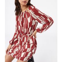 Korte jurk met lange mouwen en print - 34 - Rood - Etam