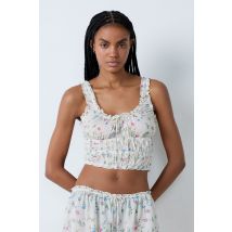 Satijnen top met bloemenprint - PRATI - S - Ecru - Etam