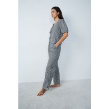 Pantalon de pyjama en coton coupe droite à carreaux détails nœuds - POUPI - S - Noir - Etam