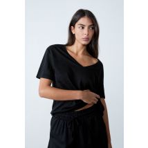 T-shirt col v 100% lin - GANGA V - L - Noir - Etam