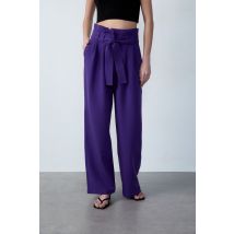 Wijde broek met strikceintuur - SAHARA - 32 - Paars - Etam
