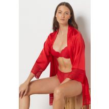 Kimono de satén con motivos de encaje - IDOLE - XS - Rojo - Mujer - Etam