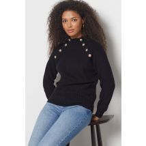 Jersey de punto cruzado, botones dorados - AGATHA - L - Negro - Mujer - Etam