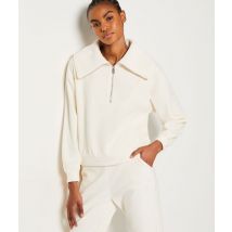 Sudadera de pijama acanalada con cuello camionero - LORENA - S - Ecru - Mujer - Etam