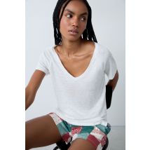Camiseta de manga corta 100% lino - JOSIE - XL - Ecru - Mujer - Etam