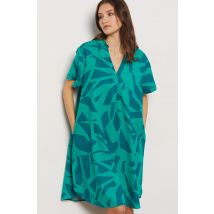 Robe courte imprimée en lin mélangé - VANESSA - L - Turquoise fonce - Mujer - Etam
