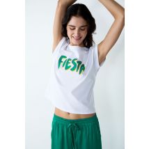 Camiseta de manga corta de algodón 'fiesta' - FERAT - L - Blanco - Mujer - Etam