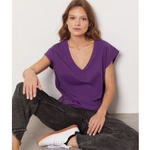 Camiseta escote en v de algodón - T JOSS V - M - Violet - Mujer - Etam