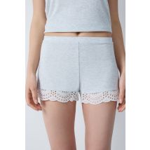 Pantalón corto de modal con detalle de encaje - JOSEPHINE - XS - Gris pale - Mujer - Etam