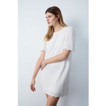 Vestido corto con broderie anglaise - FILLY BROD - S - Blanco - Mujer - Etam