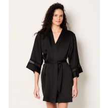 Bata de satén con detalles de encaje - FEELING - XS - Negro - Mujer - Etam