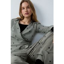 Camisa de pijama bordada a rayas de algodón - IRYS - S - Kaki - Mujer - Etam