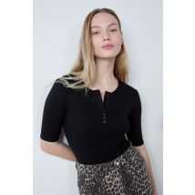 Body de manga 3/4 con cuello abotonado - FUTUR - XL - Negro - Mujer - Etam