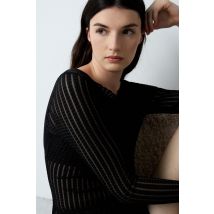 Półprzezroczysty top z długim rękawem - L - Noir - Etam