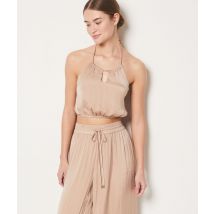 Satynowy crop top - L - Beige - Etam