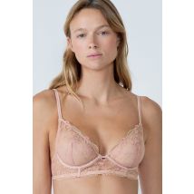 Biustonosz półgorset z kwiatowym haftem - 75C - Rose givre - Etam
