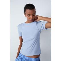 Top na ramiączkach z prążkowanej bawełny - XS - Bleu ciel - Etam