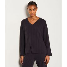 Prążkowana bluza od piżamy - XS - Noir - Etam