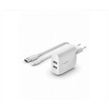 Belkin - Caricabatterie 2 Porte Usba, Cavo Usb-a A Ligh. 1m-bianco
