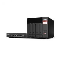 QNAP TS-473A + QSW-1105-5T Bundle Pack NAS Tower Ryzen Embedded V1500B 8 GB DDR4 0 TB QNAP Turbo System Nero