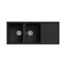 ELLECI Lavello Unico 500 Granitek 116x51 cm 2 vasche con gocciolatoio Colore Nero 40